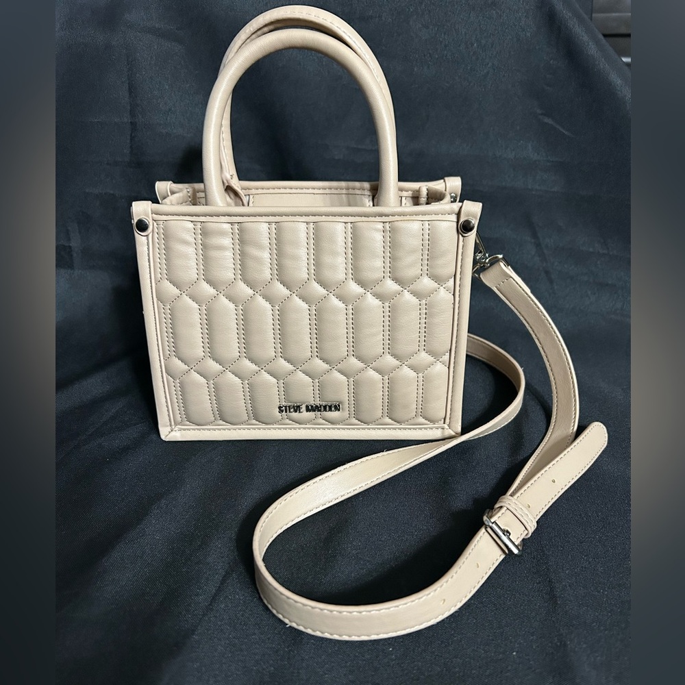 Steve Madden Quilted Mini Tote BNIKO Crossbody Purse Beige